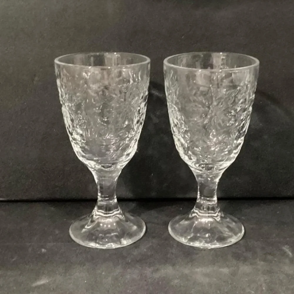Princess House Fantasia Footed Wine Goblets, Set of‎ 2, Vintage Etched Stemware